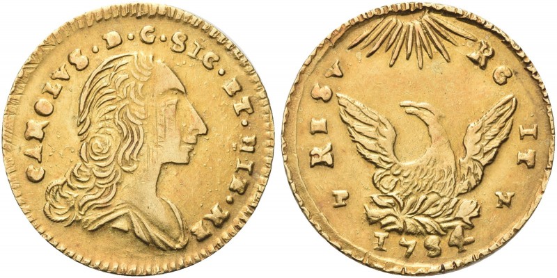 SICILIA. Carlo di Borbone, 1734-1759. Oncia 1754. Au gr. 4,37 Dr. CAR D G SIC ET...
