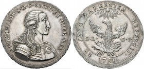 SICILIA. Ferdinando IV (I) di Borbone, 1759-1816. Oncia da 30 Tarì 1791. Ag gr. 68,23 Dr. FERDINANDVS D G SICIL ET HIER REX. Busto corazzato a d. Rv. ...