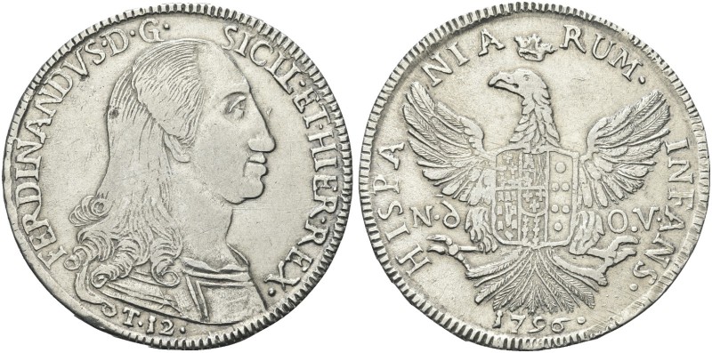 SICILIA. Ferdinando IV (I) di Borbone, 1759-1816. 12 Tarì 1796. Ag gr. 27,12 Dr....