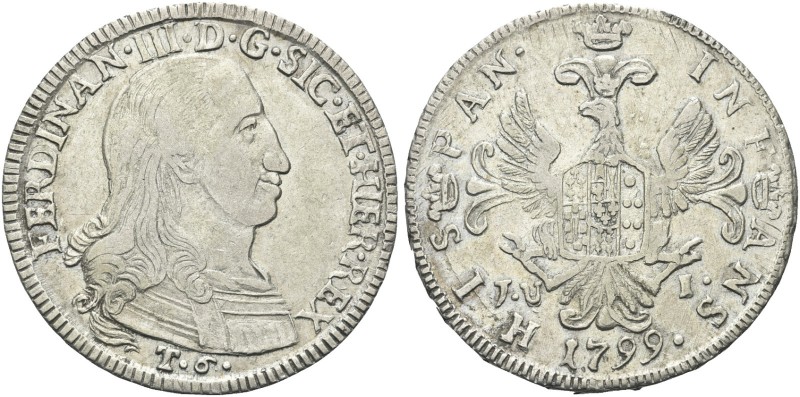 SICILIA. Ferdinando IV (I) di Borbone, 1759-1816. Da 6 Tarì 1799. Ag gr. 13,48 D...