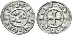 SIENA. Repubblica, sec. XII-1390. Denaro. Mi gr. 0,64 Dr. SEHA VEIVS. Nel campo S (rovesciata). Rv. ALFA EI ω. Croce patente di stile differente. CNI ...