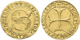 SIENA. Repubblica, 1404-1555. Fiorino d’oro largo. Au gr. 3,50 Dr. SENA VETVS CIVITAS VIRGINIS. Grande S fogliata. Rv. ALFA ET O PRINCIPIVM 7 FINIIS (...
