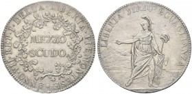 TORINO. Repubblica Piemontese, 1798-1799. Mezzo Scudo (1798-1799) VII. Ag gr. 17,56 Dr. ANNO VII REP I DELLA LIBERTA’ PIEMONTESE. MEZZO / SCUDO. Iscri...