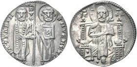 VENEZIA. Jacopo Contarini Doge XLVII, 1275-1280. Grosso. Ag gr. 2,16 Dr. IA 9IARIN - S M VENETI. San Marco e il Doge, stanti e frontali, reggono entra...