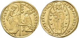 VENEZIA. Andrea Dandolo Doge LIV, 1343-1354. Ducato. Au gr. 3,53 Dr. ANDR DANDVLO - S M VENETI. San Marco stante verso s., porge il vessillo al Doge g...
