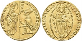 VENEZIA. Andrea Dandolo Doge LIV, 1343-1354. Ducato. Au gr. 3,55 Dr. ANDR DANDVLO - SM VENETI. San Marco stante verso s., porge il vessillo al Doge ge...