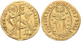 VENEZIA. Agostino Barbarigo Doge LXXIV, 1486-1501. Ducato. Au gr. 3,53 Dr. AVGVSTIN BARB AD CO - S M VENETI. San Marco stante verso s., porge il vessi...