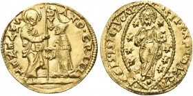 VENEZIA. Andrea Gritti Doge LXXVII, 1523-1532. Ducato. Au gr. 3,51 Dr. AND GRITI - S M VENETI. San Marco stante verso s., porge il vessillo al Doge ge...