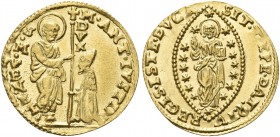 VENEZIA. Marcantonio Giustinian Doge CVII, 1684-1688. Zecchino. Au gr. 3,45 Dr. M ANT TRI S M VENET. San Marco stante verso s., porge il vessillo al D...
