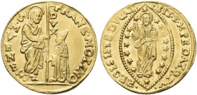 VENEZIA. Francesco Molin Doge XCIX, 1646-1655. Zecchino. Au gr. 3,50 Dr. FRANC MOLINO - S M VENET. San Marco stante verso s., porge il vessillo al Dog...