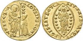 VENEZIA. Alvise Contarini Doge CVI, 1676-1684. Zecchino. Au gr. 3,49 Dr. ALOYSIVS CONT - S M VENET. San Marco stante verso s., porge il vessillo al Do...