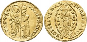 VENEZIA. Alvise Contarini Doge CVI, 1676-1684. Zecchino. Au gr. 3,50 Dr. ALOYSIVS CONT - S M VENET. San Marco stante verso s., porge il vessillo al Do...