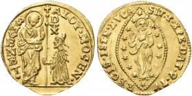 VENEZIA. Alvise IV Mocenigo Doge CXVIII, 1763-1778. Zecchino. Au gr. 3,46 Dr. ALOY MOCEN - S M VENET. San Marco stante verso s., porge il vessillo al ...
