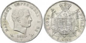 VENEZIA. Napoleone I Re d’Italia, 1805-1814. 5 Lire 1811 II Tipo, puntali aguzzi. Ag Dr. Testa nuda a d. Rv. Stemma coronato su padiglione sorretto da...