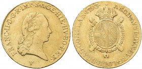 VENEZIA. Francesco I (II) d’Asburgo Lorena, Re del Lombardo Veneto, 1815-1835. Monetazione postuma 1823. Mezza Sovrana 1793 (1823). Au gr. 5,53 Dr. FR...