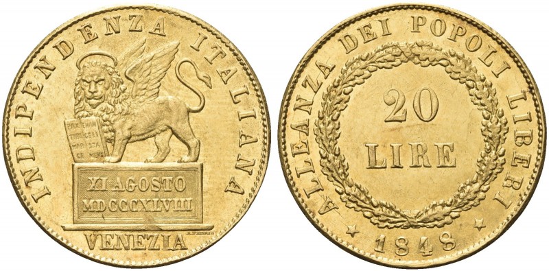 VENEZIA. Governo Provvisorio di Venezia, 1848-1849. 20 Lire 1848. Au Dr. Leone n...