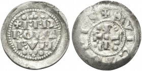 VITTORIA. Federico II di Svevia, Imperatore e Re d’Italia, 1220-1250. Denaro scodellato, o Vittorino. Ag gr. 0,86 Dr. FED / ROMA / RVM. Iscrizione dis...
