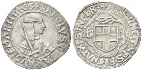 SAVOIA ANTICHI. Carlo I, il Guerriero, 1482-1490. Testone, I tipo, zecca di Cornavin. Ag gr. 9,57 Dr. KAROLVS D SABAVDIE MAR I ITA GG. Busto corazzato...