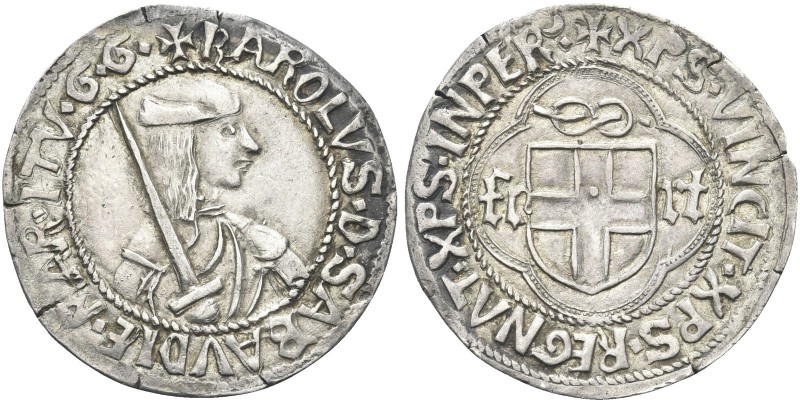 SAVOIA ANTICHI. Carlo I, il Guerriero, 1482-1490. Testone, I tipo, zecca di Corn...