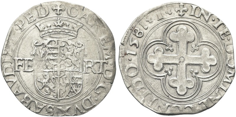 SAVOIA ANTICHI. Carlo Emanuele I, 1580-1630. Bianco 1581, Torino. Mi gr. 4,45 Dr...