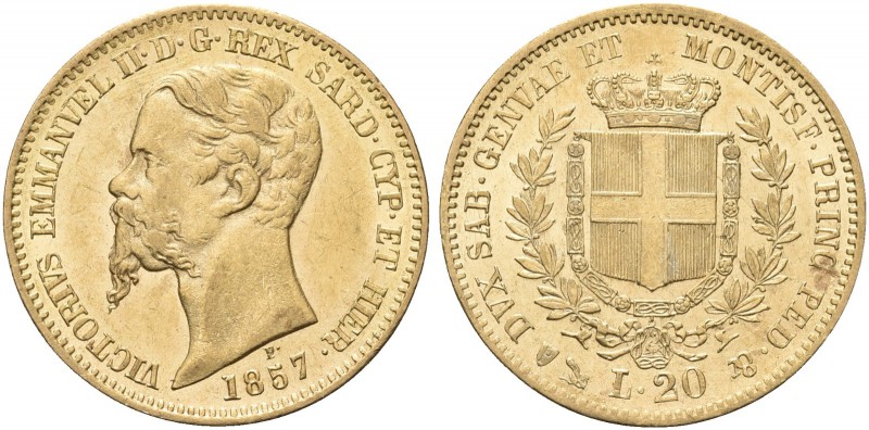REGNO DI SARDEGNA. Vittorio Emanuele II, 1849-1861. 20 Lire 1857 Genova. Au Come...