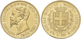 REGNO DI SARDEGNA. Vittorio Emanuele II, 1849-1861. 20 Lire 1858 Genova. Au Come precedente. Pag. 352; Gig. 15.
q. FDC