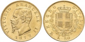 REGNO D’ITALIA. Vittorio Emanuele II, 1861-1878. 20 Lire 1878 Roma. Au Come precedente. Pag. 475; Gig. 25.
q. FDC