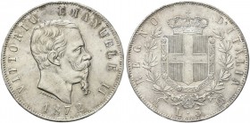 REGNO D’ITALIA. Vittorio Emanuele II, 1861-1878. 5 Lire 1872 Milano. Ag Come precedente. Pag. 494; Gig. 44.
q. FDC
