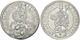AUSTRIA. Massimiliano Gandolfo, 1668-1687. Tallero 1677, zecca di Salisburgo. Ag gr. 28,47 Dr. MAX GAND D G - AR EP SAL SE AP L. Mezzo busto di Madonn...