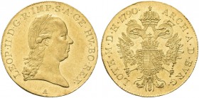AUSTRIA. Leopoldo II d'Asburgo Imperatore del Sacro Romano Impero 1790-1792. Ducato 1790 A, zecca di Vienna. Au gr. 3,49 Dr. Testa laureata a d. Rv. A...