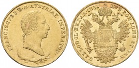 AUSTRIA. Francesco I (II) d’Asburgo Lorena, Re del Lombardo Veneto, 1815-1835. Sovrana 1831 A, zecca di Vienna. Au gr. 11,31 Dr. Testa laureata a d.; ...