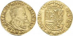 BELGIO. Filippo II, 1555-1598. Brabante. 1/2 Reale. Au gr. 3,48 Dr. DOMINVS MIHI ADIVTOR. Busto a d. Rv. PHS D G HISP REX COM FL. Stemma coronato. Del...