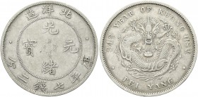 CINA. Te Tsung, 1875-1908. Dollaro a. 34, 1908. Ag gr. 26,41 Dr. Valore e data. Rv. Dragone. KM#73.2.
Bel BB