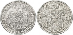 GERMANIA. Sassonia. Christian II, Johann Georg Ier e August, 1591-1611. Tallero 1594. Ag gr. 29,08 Dr. CHRISTIAN IOHAN GEORG ET AVGVSTVS. Figure a mez...