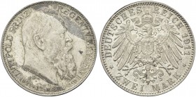 GERMANIA. Bavaria. Luitpold Wittelsbach, 1821-1912. 2 Mark 1911, D. Ag gr. 11,07 Dr. Testa nuda a d. Rv. Aquila coronata ad ali aperte. KM# 997.
Pati...