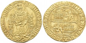 SPAGNA. Enrico IV, 1454-1474. Castiglia e Leon. Enrique de "la silla", zecca di Siviglia. Au gr. 4,7 Dr. ENRICVS CAR - TVS DEI GRAC. Sovrano in trono ...