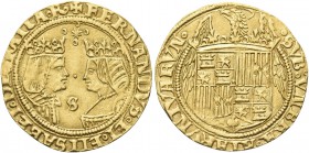SPAGNA. Ferdinando il Cattolico e Isabella di Castiglia, 1476-1516. Da 2 Eccellenti, zecca di Siviglia. Au gr. 6,92 Dr. FERNANDVS ET ELISABET DEI GRAT...