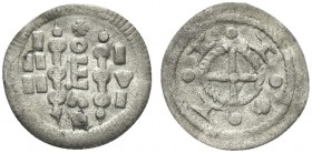 SPALATO (SPLIT). Enrico D’ungheria, 1196-1205. Bagattino, 2° tipo. Mi gr. 0,31 Dr. /o/E/A/+. a s., I/II/II (lettere disposte verticalmente); a d., I/V...