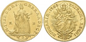 UNGHERIA. Maria Teresa d’Asburgo, Imperatrice e Duchessa di Milano, 1740-1780. Doppio Ducato 1765, K B. Au gr. 6,97 Dr. M THER D G R I - G H B R A A D...