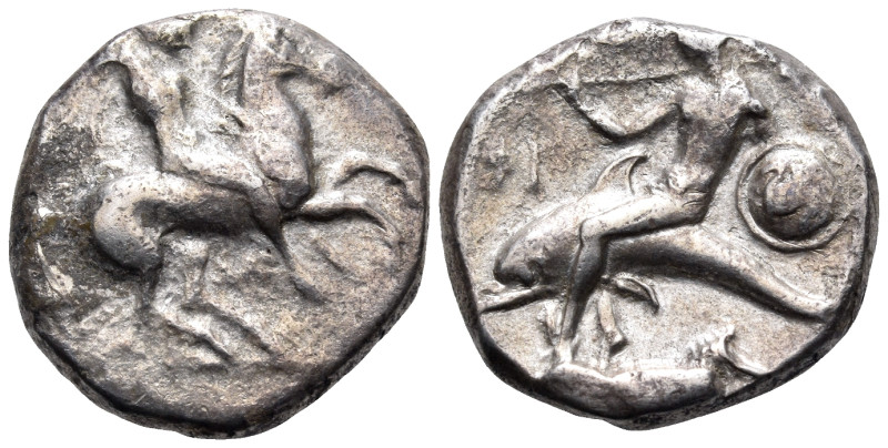 CALABRIA. Tarentum. Circa 302-290 BC. Didrachm (Silver, 19 mm, 7.68 g, 2 h), mag...