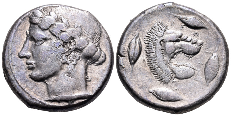 SICILY. Leontini. Circa 440-430 BC. Tetradrachm (Silver, 24,5 mm, 16.90 g, 6 h)....