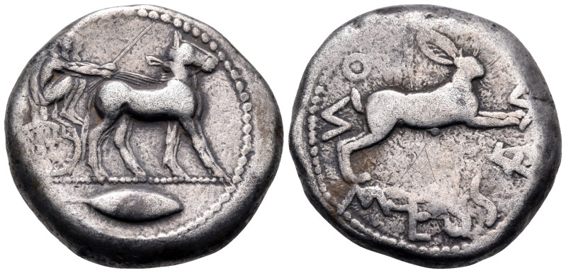 SICILY. Messana. 478-476 BC. Tetradrachm (Silver, 25 mm, 17.19 g, 4 h). Chariote...