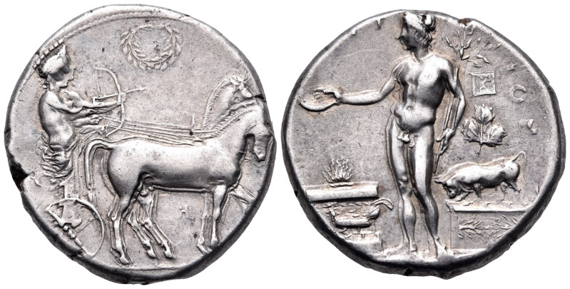 SICILY. Selinos. Circa 455-409 BC. Tetradrachm (Silver, 26,5 mm, 17.18 g, 3 h). ...