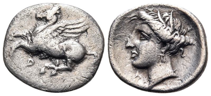 CORINTHIA. Corinth. Circa 350-300 BC. Drachm (Silver, 16 mm, 2.47 g, 6 h). Ϙ Peg...