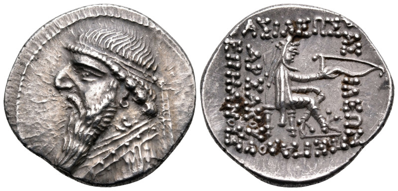 KINGS OF PARTHIA. Mithradates II, 121-91 BC. Drachm (Silver, 20 mm, 4.17 g, 1 h)...