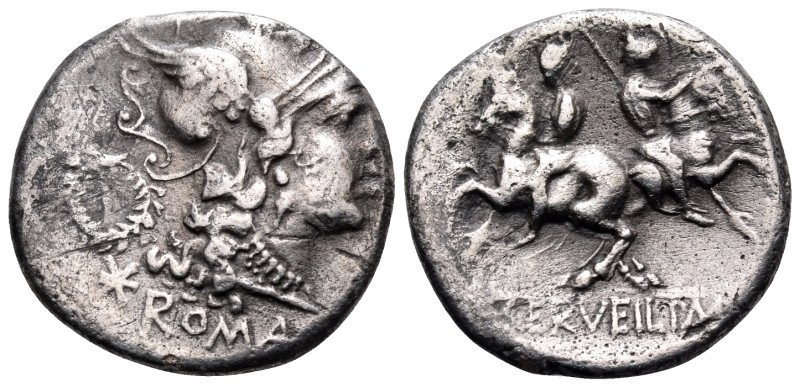 C. Servilius M.f, 136 BC. Denarius (Silver, 17 mm, 3.21 g, 6 h), Rome. ROMA Helm...