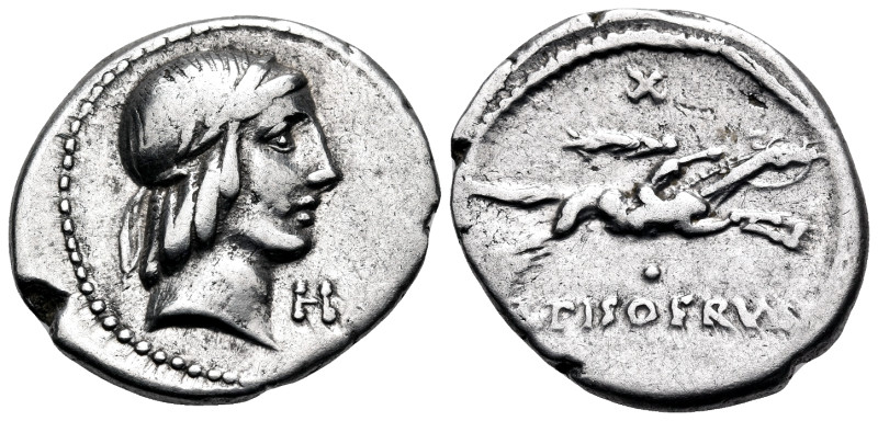 L. Calpurnius Piso Frugi, 90 BC. Denarius (Silver, 19 mm, 3.78 g, 12 h), Rome. L...