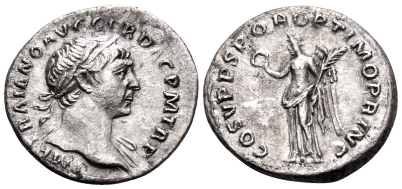 Trajan, 98-117. Denarius (Silver, 19 mm, 3.22 g, 6 h), Rome, 107-108. IMP TRAIAN...