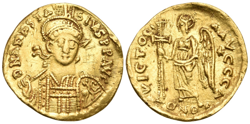 Anastasius I, 491-518. Solidus (Gold, 19 mm, 4.35 g, 6 h), Constantinople, 1st o...