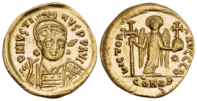 Justin I, 518-527. Solidus (Gold, 20 mm, 3.94 g, 6 h), Constantinople, 2nd offic...